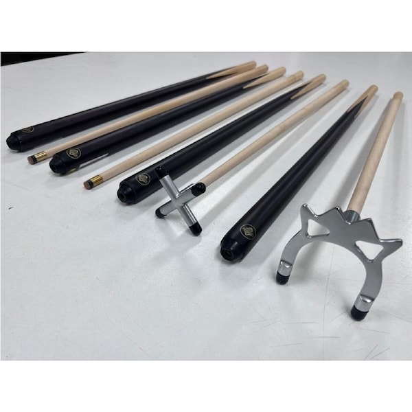 Maple Rest Set Satin Chrome Rest And Spider, 2 x Pool Snooker Billiard Cues