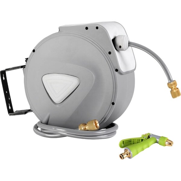 20M Retractable Water Hose Reel Garden Storage AutoRewind Spray Gun