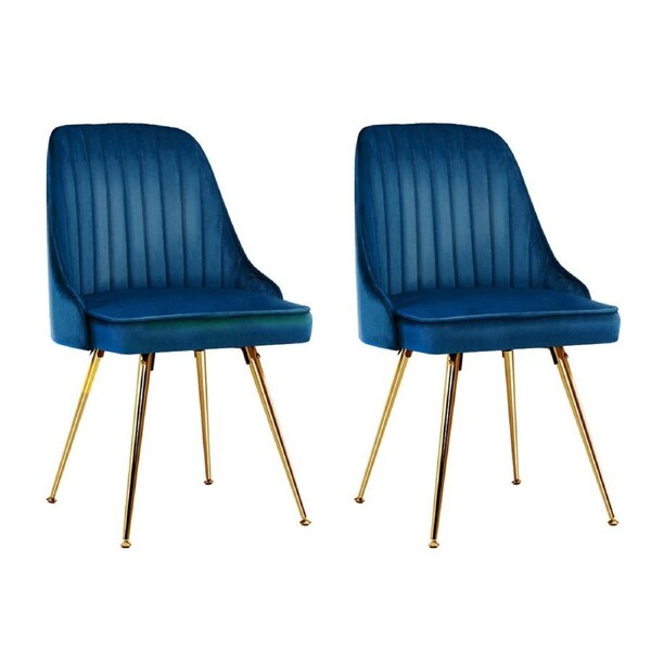 Set of 2 Dining Chairs Retro Chair Cafe Kitchen Modern Metal Legs Velvet Blue