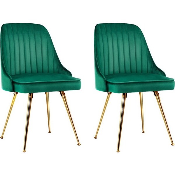 Set of 2 Dining Chairs Retro Chair Cafe Kitchen Modern Metal Legs Velvet Green