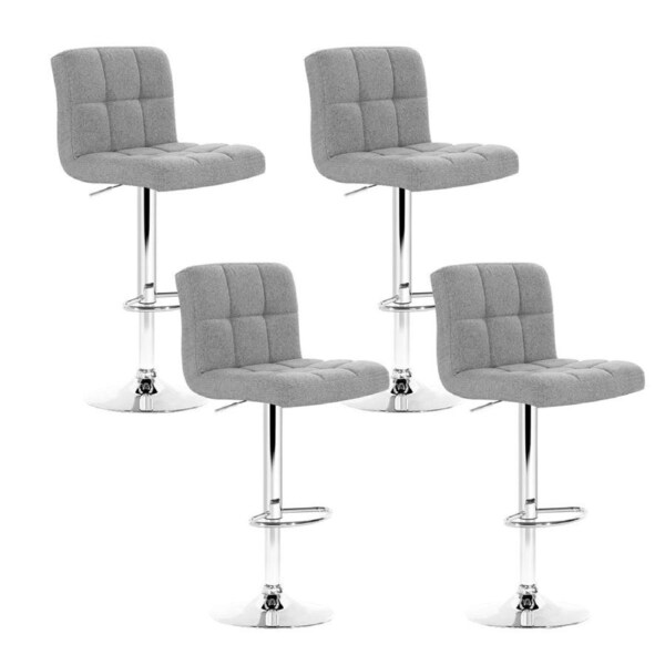 Set of 4 Fabric Swivel Bar Stools - Grey