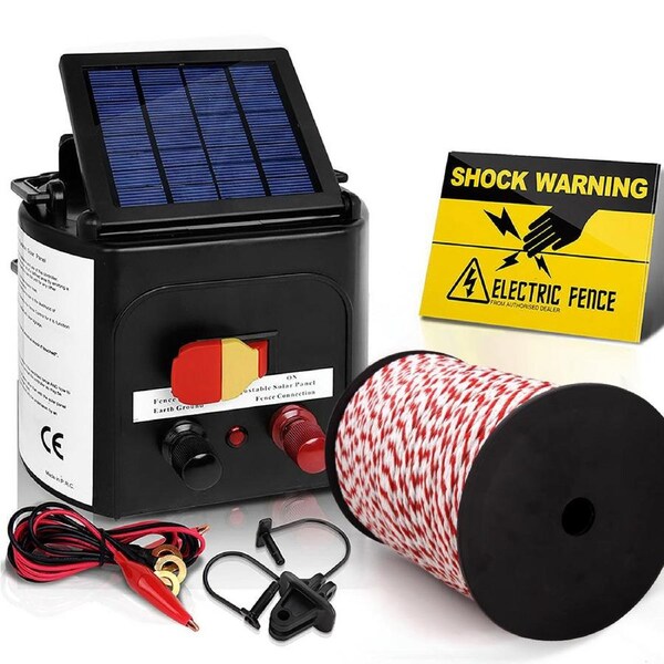 Electric Fence Energiser Solar Powered Charger Polytape Rope - 5km