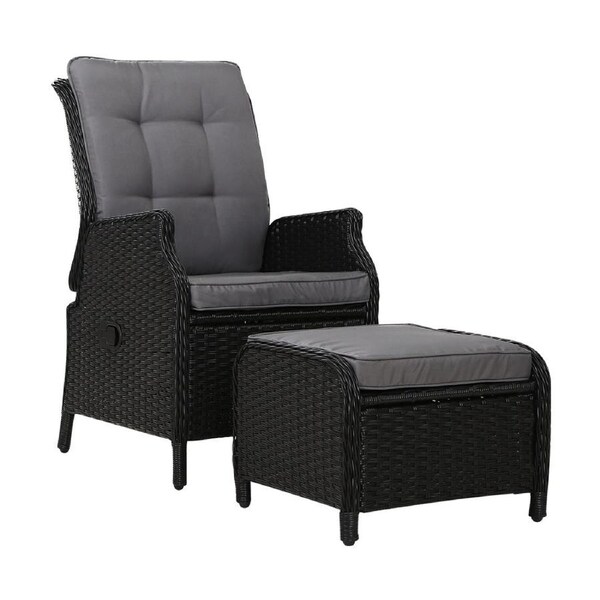 Recliner Chair Lounge Set Outdoor Furniture Patio Wicker Sofa - Grey