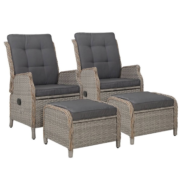 Recliner Chairs Outdoor Patio Wicker Sofa Lounge Set of 2 - Black