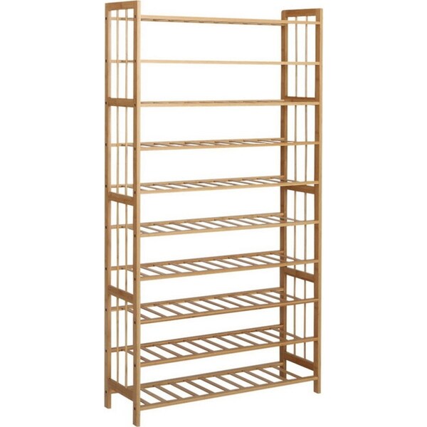 10-Tier Bamboo Shoe Rack Wooden Shelf Stand Storage Organizer
