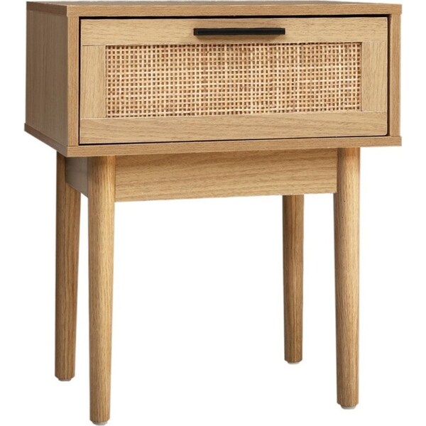 Bedside Tables Table 1 Drawer Storage Cabinet Rattan Wood Nightstand