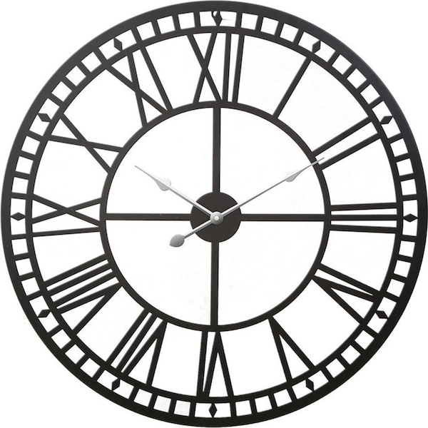 80CM Large Wall Clock Roman Numerals Round Metal Luxury Home Decor Black