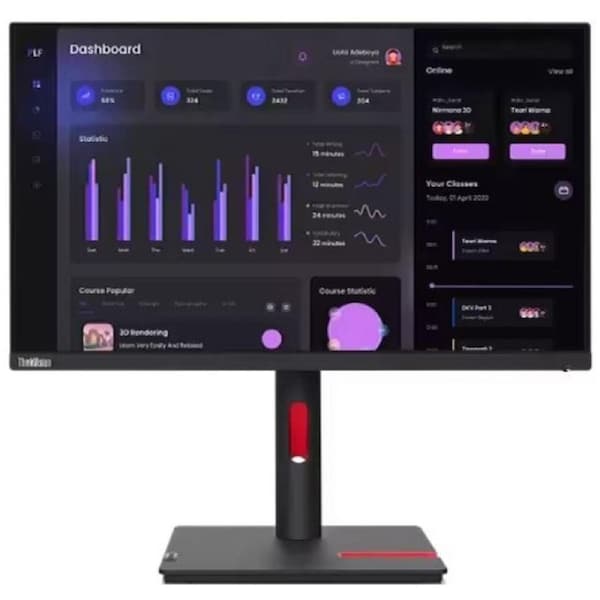 LENOVO ThinkVision T24I-30 23.8"/24" 60Hz FHD Monitor 1920x1080 16:9 4ms Height Adjust Tilt Swivel Pivot 4xUSB3.2 Hub HDMI DP VGA