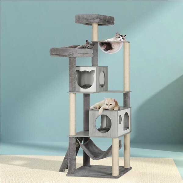 i.Pet Cat Tree Tower Scratching Post Scratcher Wood Bed Condo House Wooden Ladder 178cm