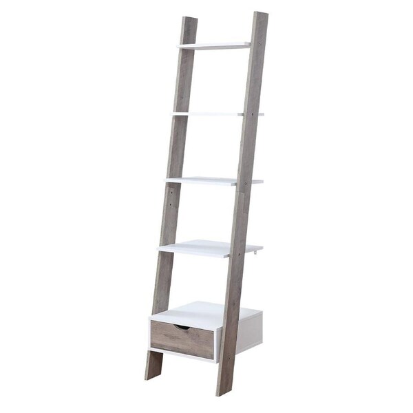 Sarantino Mira 5-Tier Ladder Shelf in White and Grey Oak