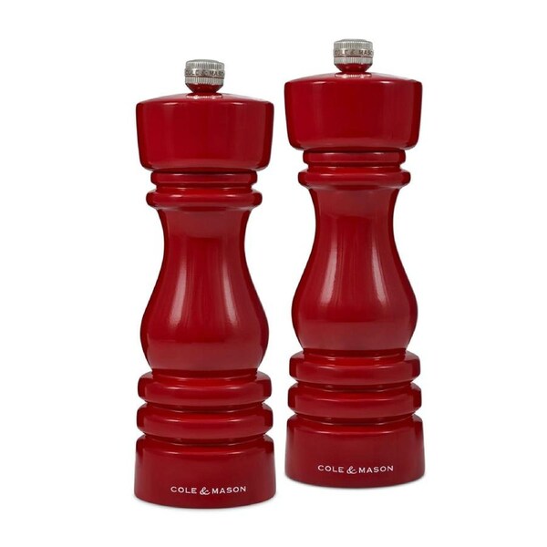 Cole & Mason London 18cm Beech Wood Salt & Pepper Mill Spice Grinder Set Red