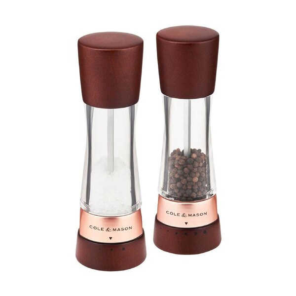 Cole & Mason Derwent 19cm Beech Wood/Acrylic Salt & Pepper Mill Set Rose Gold