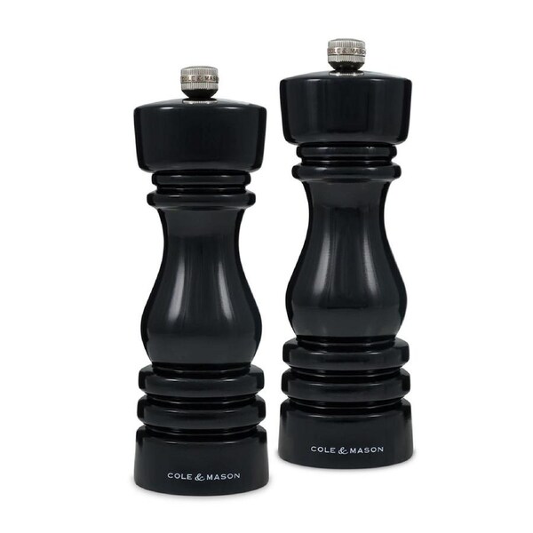 Cole & Mason London 18cm Beech Wood Salt & Pepper Mill Spice Grinder Set Black