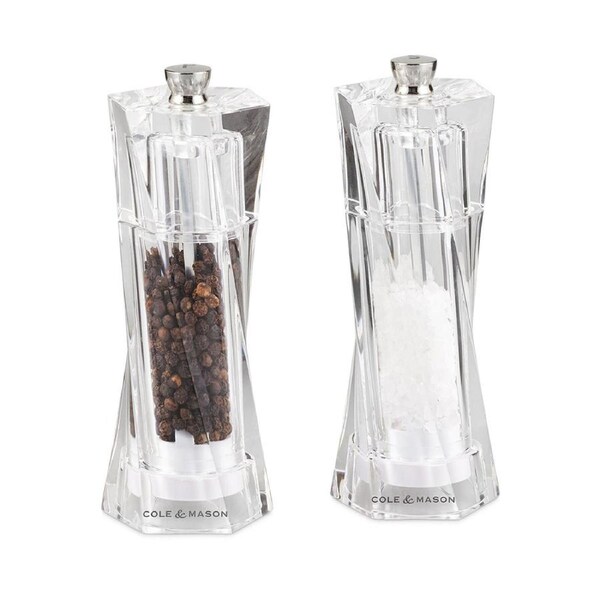 Cole & Mason Aldeburgh 14cm Acrylic Salt & Pepper Mill Spice Grinder Set Clear