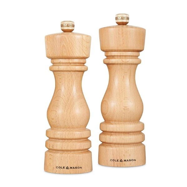 Cole & Mason London 18cm Beech Wood Salt & Pepper Mill Spice Grinder Set NTRL