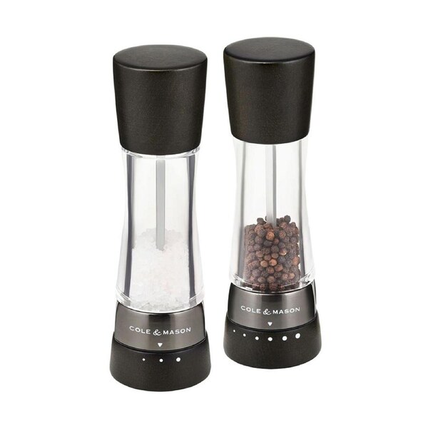 Cole & Mason Derwent 19cm Beech Wood/Acrylic Salt & Pepper Mill Grinder Set BLK