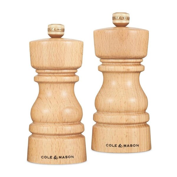 Cole & Mason London 13cm Beech Wood Salt & Pepper Mill Spice Grinder Set NTRL