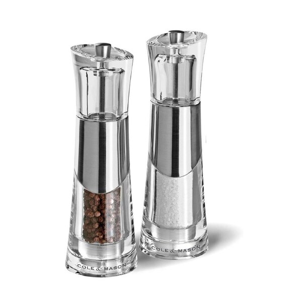 Cole & Mason Bobbi Acrylic/Chrome Plated Salt & Pepper Mill Grinder Set Clear