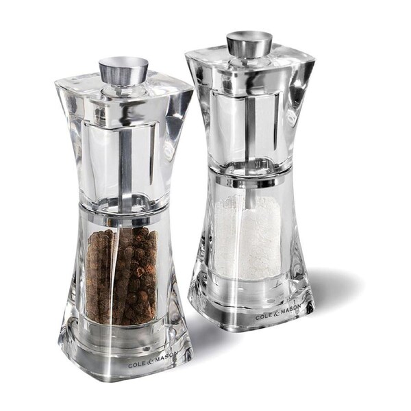 Cole & Mason Crystal Salt & Pepper Mill Kitchen Spice Grinder Gift Set Clear