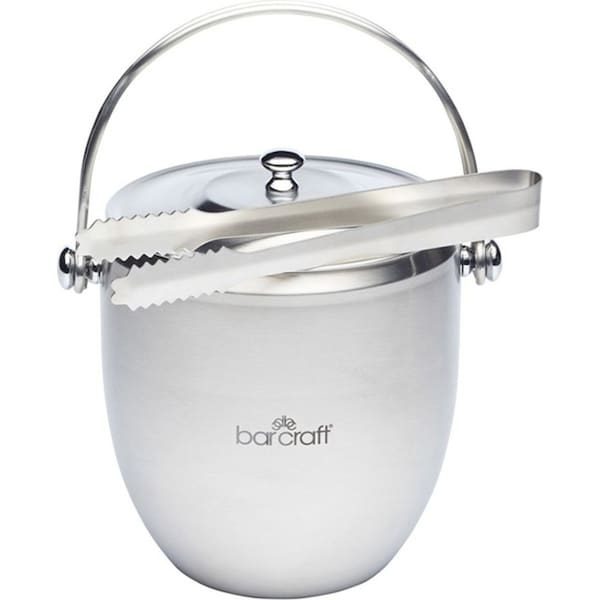 BarCraft Stainless Steel Ice Bucket Storage Container w/ Lid & Tongs Silver