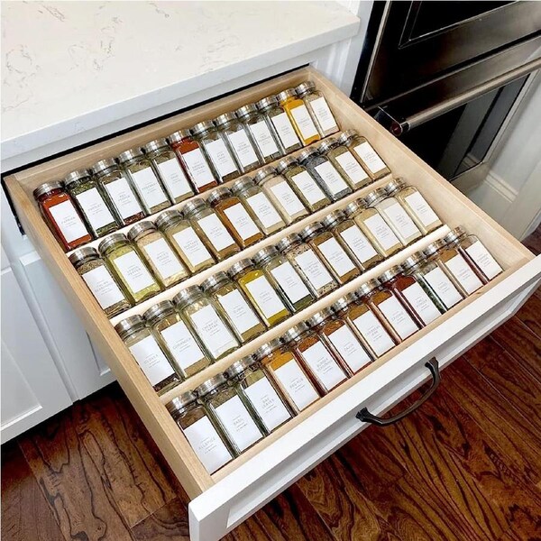 4 Tier Spice Drawer Expand Organizer , 13-26 Jars Kitchen Rack Tray