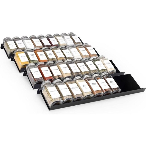 Spice Drawer Organizer, Black Acrylic , 4 Tier, 2 Set , Jars Drawers Insert