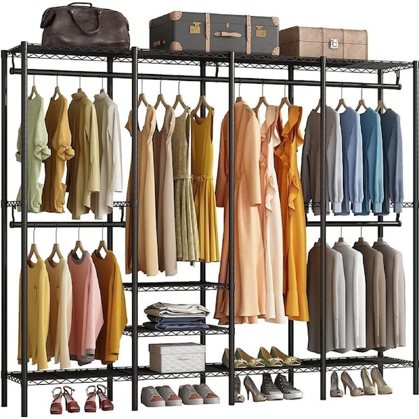 Heavy Duty Clothes Rack Hanging Clothes Bedroom Closet Wardrobe Black