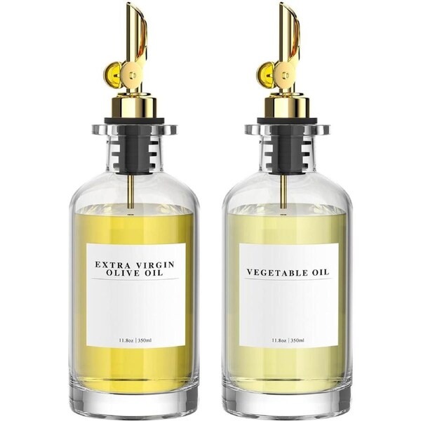 2-Pack Olive Oil Dispenser Bottle Kitchen Coffee Syrup 40 Labels Gold 350ml