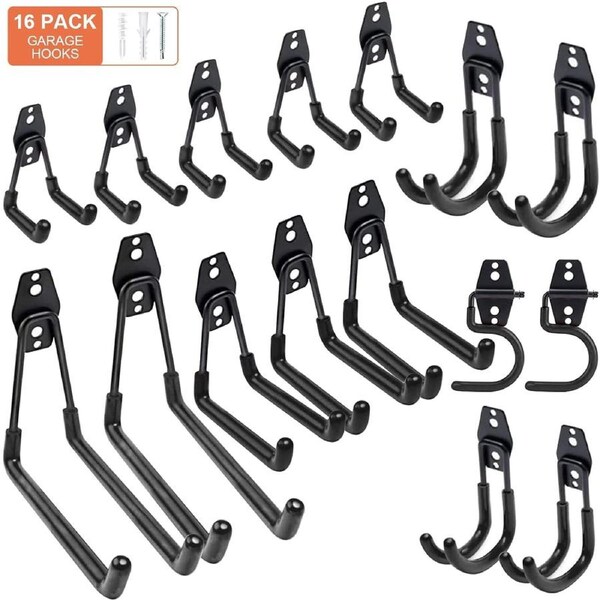16 Pack Garage Hooks Heavy Duty Utility Steel Storage Wall Mount Tool Organizer