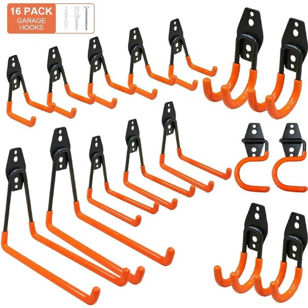 16 Pack Garage Hooks Heavy Duty Utility Steel Wall Mount Tool Organizer