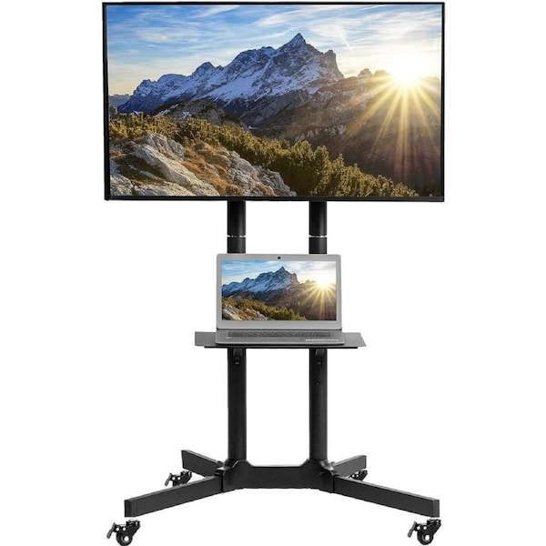 Mobile TV Cart 32-83in, LCD LED OLED 4K Rolling Stand Laptop DVD Shelf