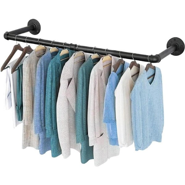 Industrial Pipe Wall Mounted Garment Rack 97.5cm Space Saver Hanging Clothes Rack