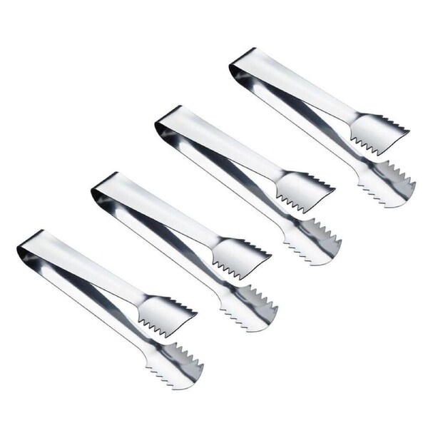4x Barcraft Ridged 16cm Stainless Steel Ice Cube Clips Tongs Serving Barware