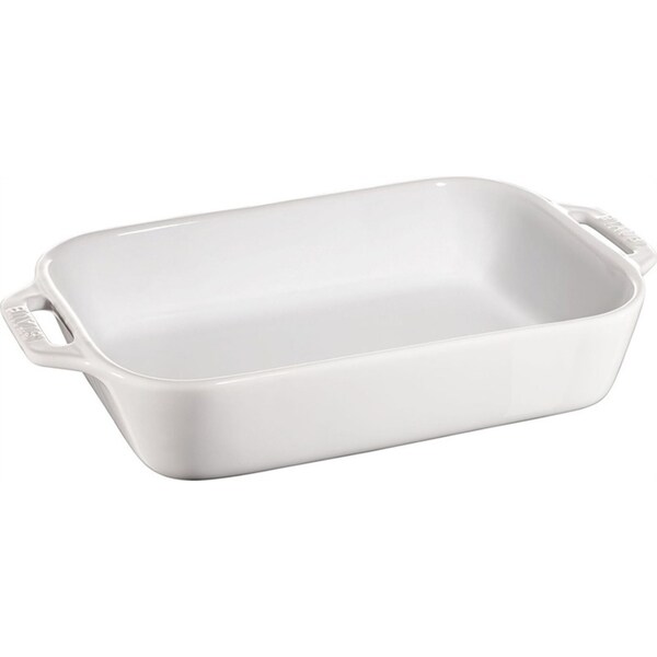 Staub Ceramic 27x20cm Gratin Dish Rectangular Cooking Bakeware w/ Handles White