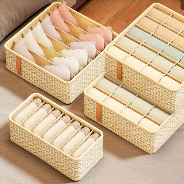 Underwear Drawer Organizer 4PCS, 53 Cell Sock Storage Collapsible