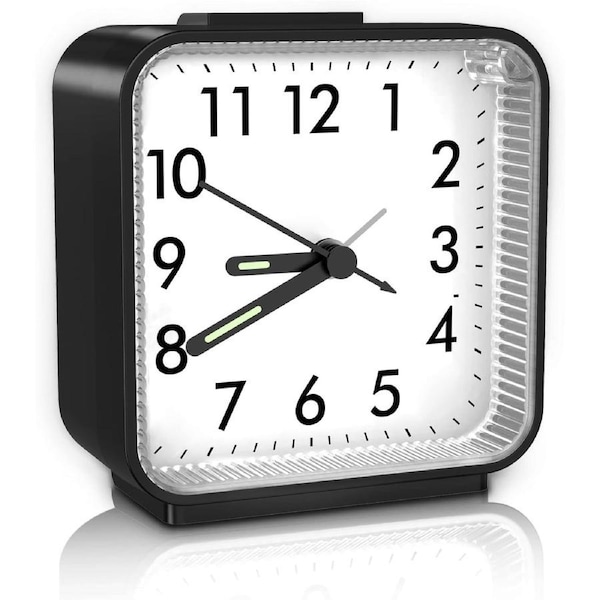 Small Analog Alarm Clock, Silent No Ticking, Snooze, Luminous, Easy Set