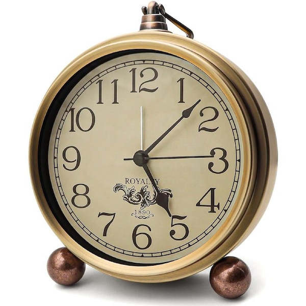 Metal Golden Table Clock Retro Vintage Alarm Clock