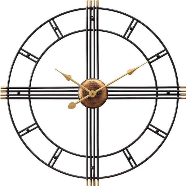 Large Wall Clock Silent Decor Kitchen Modern Black 45cm