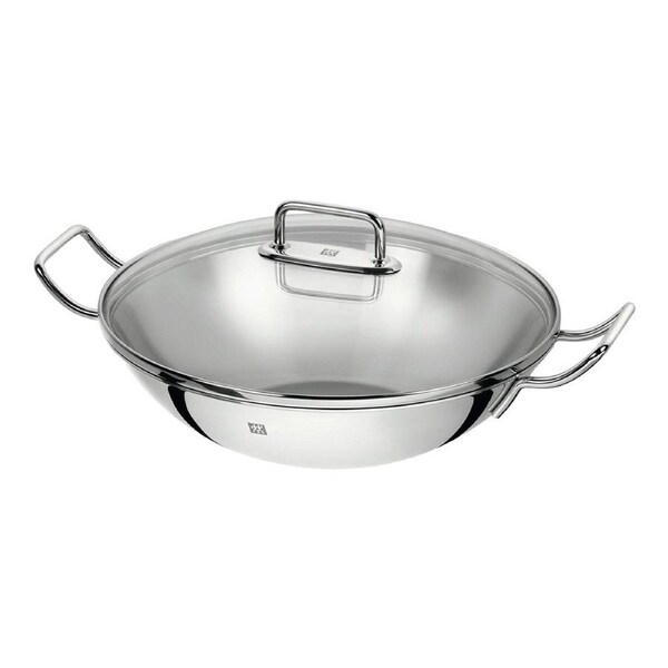 Zwilling Stainless Steel Wok 2 Side Handles Cooking Pan w/ Glass Lid Silver