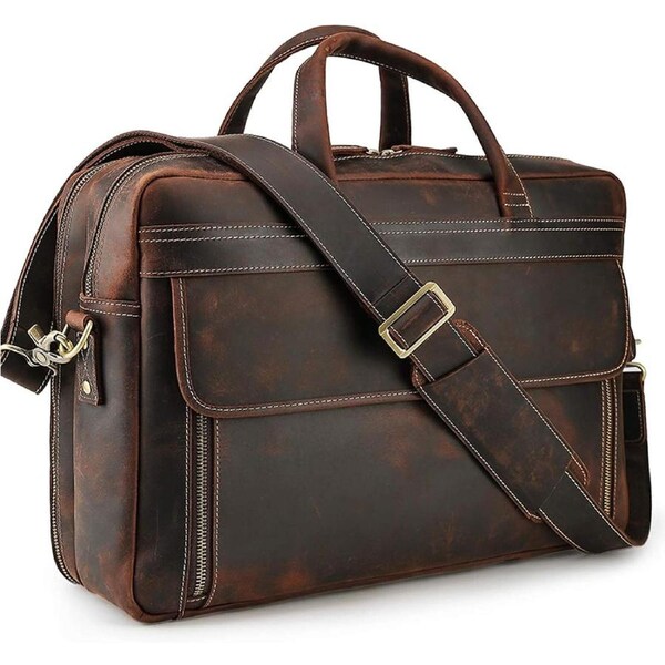 Men's Leather Briefcase 17" Laptop Messenger Bag Business Travel