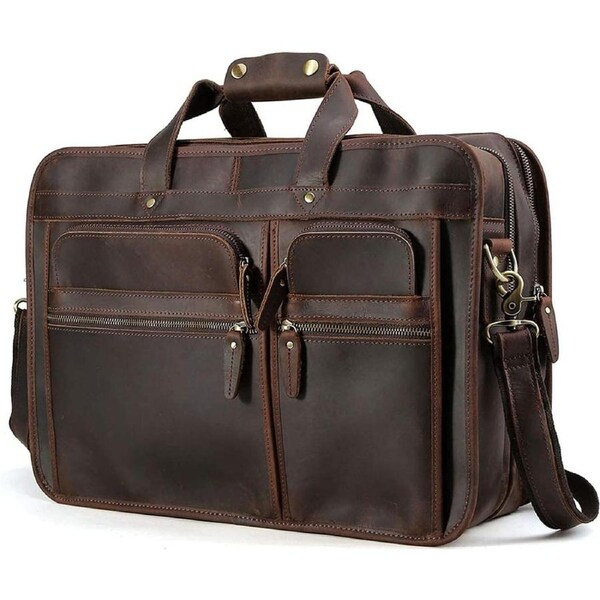 Leather Briefcase Men 15.6" Laptop Bag Office Messenger Trolley Strap