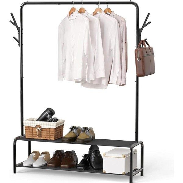 Garment Rack with Storage Shelves & Coat/Hat Hooks