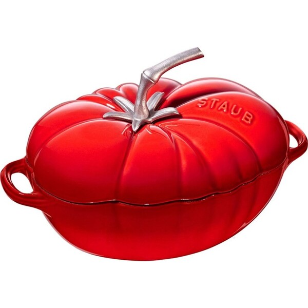 Staub 25cm/2.9L Cast Iron Cocotte Pot Tomato Cooking Serving Casserole w/Lid Red