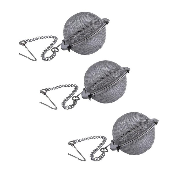 3x Cuisena 4cm Stainless Steel Mesh Tea Infuser/Strainer Diffuser Filter w/Chain