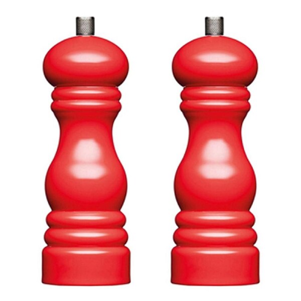 2x Mastercraft 17cm Classic Capstan Salt & Pepper Mill Kitchen Spice Grinder Red