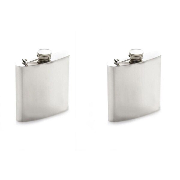 2x BarCraft Polished Stainless Steel 170ml Hip Flask Alcohol Beverage Container