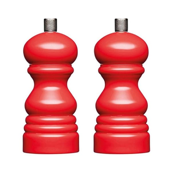 2x Mastercraft 12cm Classic Capstan Salt & Pepper Mill Kitchen Spice Grinder Red