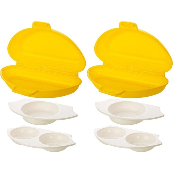 2x Progressive 21cm 4-in-1 Microwave Egg Cooker Kitchen Gadget Food Steamer YLLW