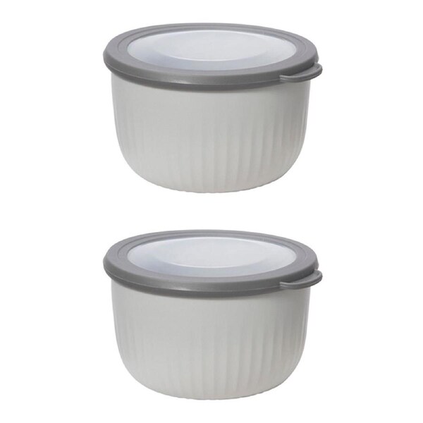 2x Oggi 1.3L Plastic Prep & Serve Bowl Kitchen Food Serving Container w/Lid Grey