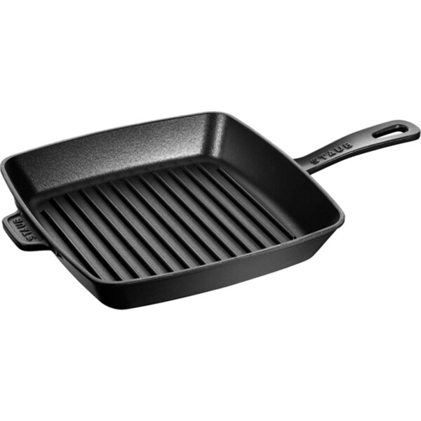 Staub American 26cm Square Enamel Cast Iron Grill Pan Stovetop Cookware Black